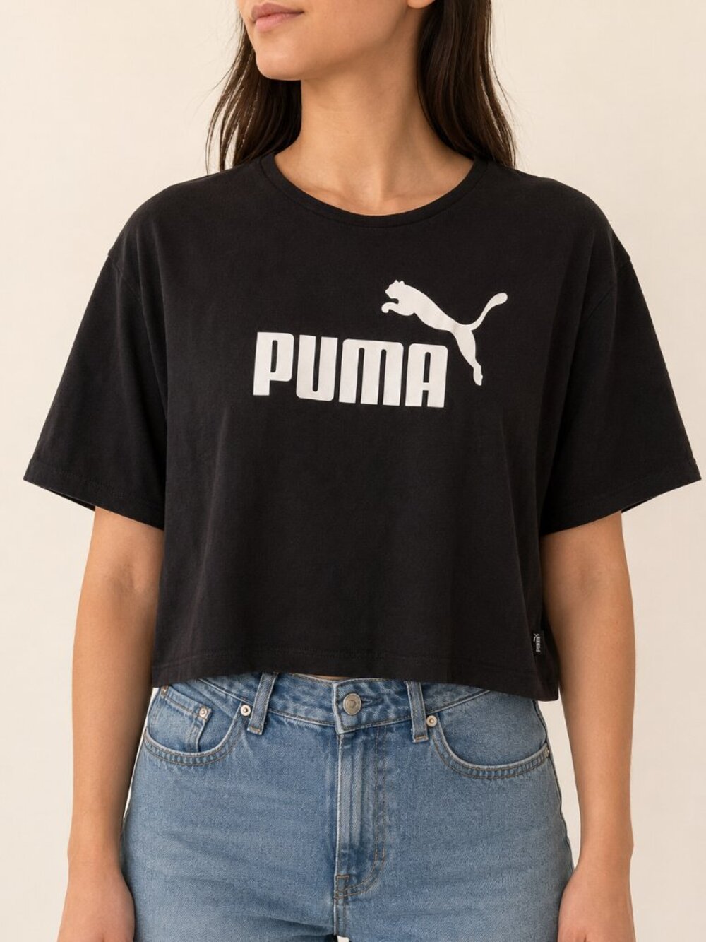 Puma Women’s XL Black Logo Oversized Cropped Graphic T-Shirt - Picture 1 of 4